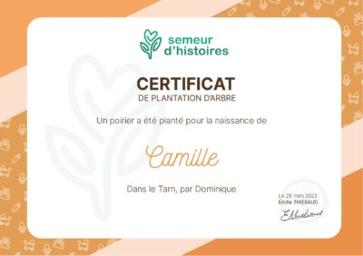 Exemple de certificat de plantation pour une naissance